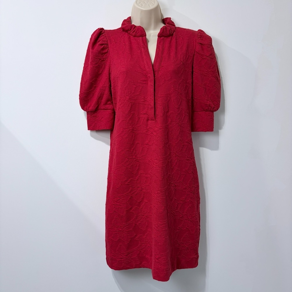 Lilly Pulitzer Elsey Dress Sz Small Jacquard Puff Sleeve Sheath Red EUC Preppy